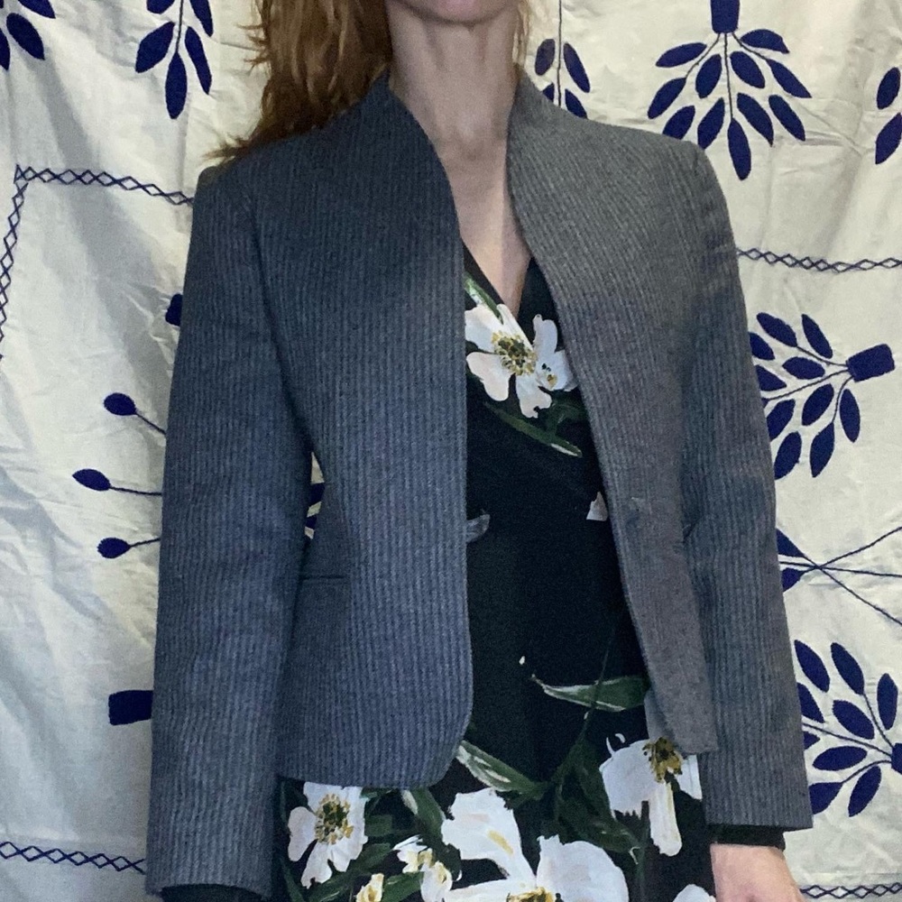 Vintage Nanci Jennifer wool blend blazer one button closure strip striped